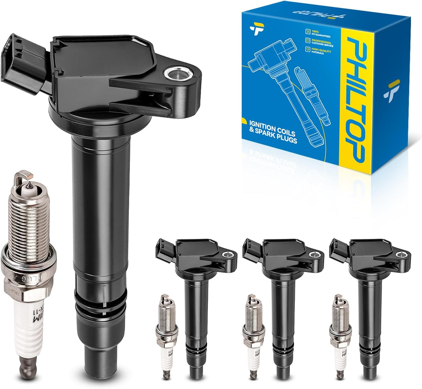 PHILTOP Ignition Coil Pack and Iridium Spark Plugs Set for Toyota