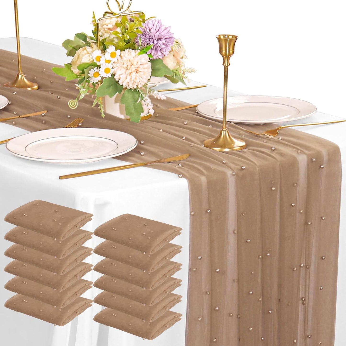 10FT Pearl Table Runner Set for Elegant Weddings and Parties