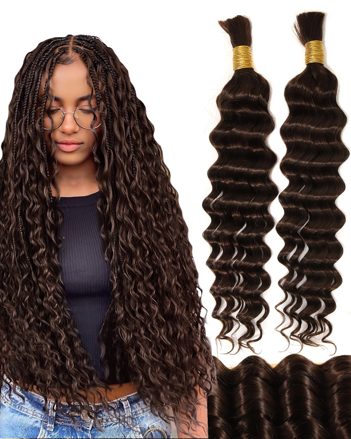 BEEOS Chocolate Brown Human Braiding Hair for Boho Styles
