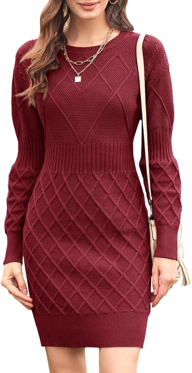 Dyexces Womens Sweater Dress Long Sleeve Crewneck Knit Dress