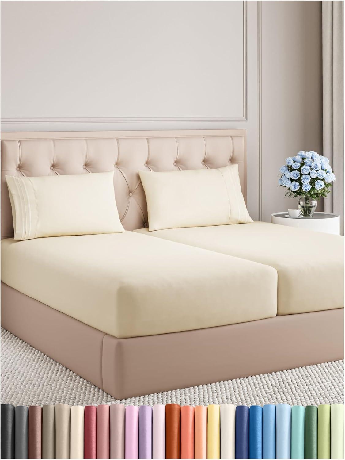 Split King Size 5 Piece Sheet Set - Soft, Cooling, Deep Pockets