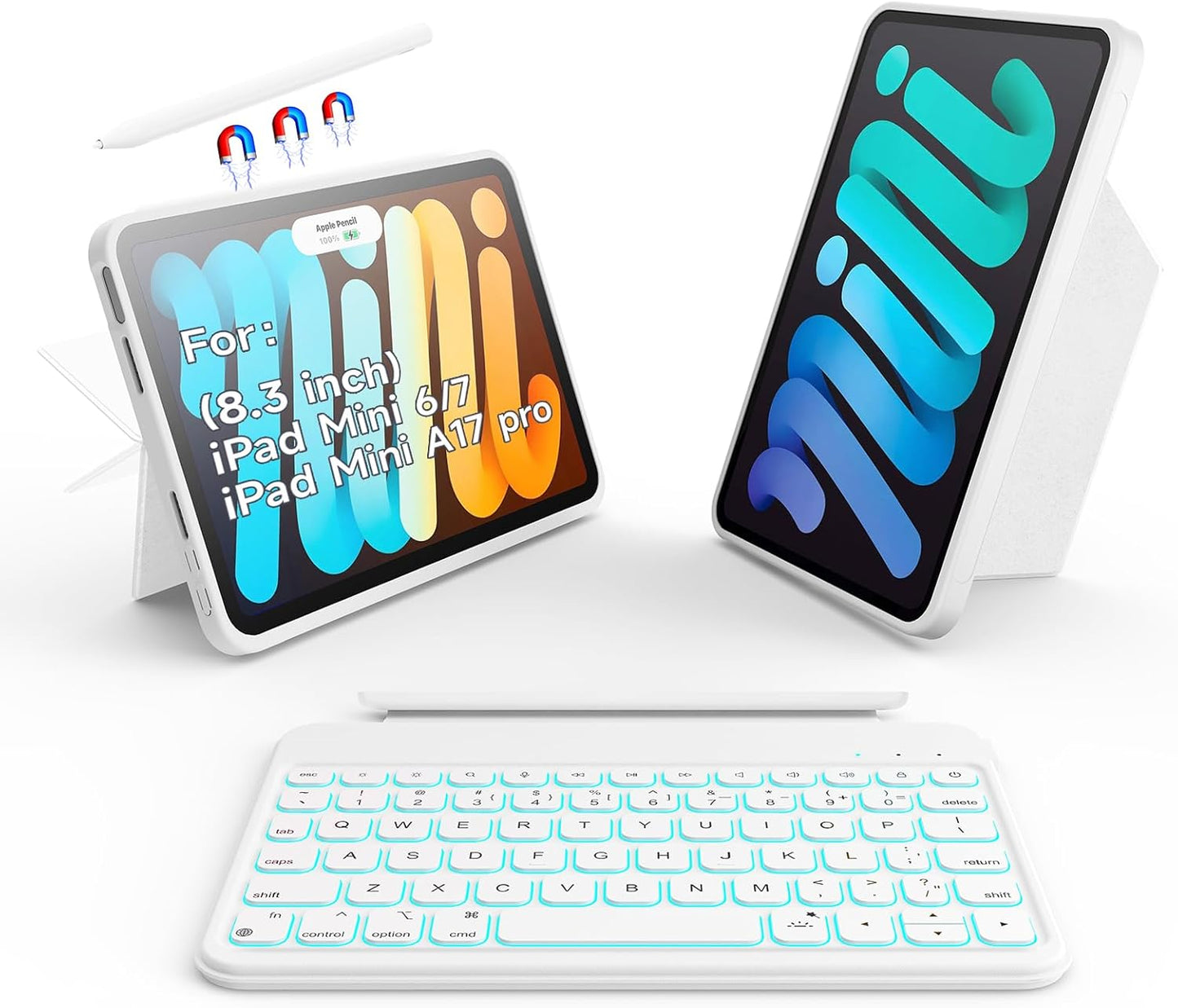 Detachable Keyboard Case for iPad Mini 6/7 with 156 Adjustable Stand
