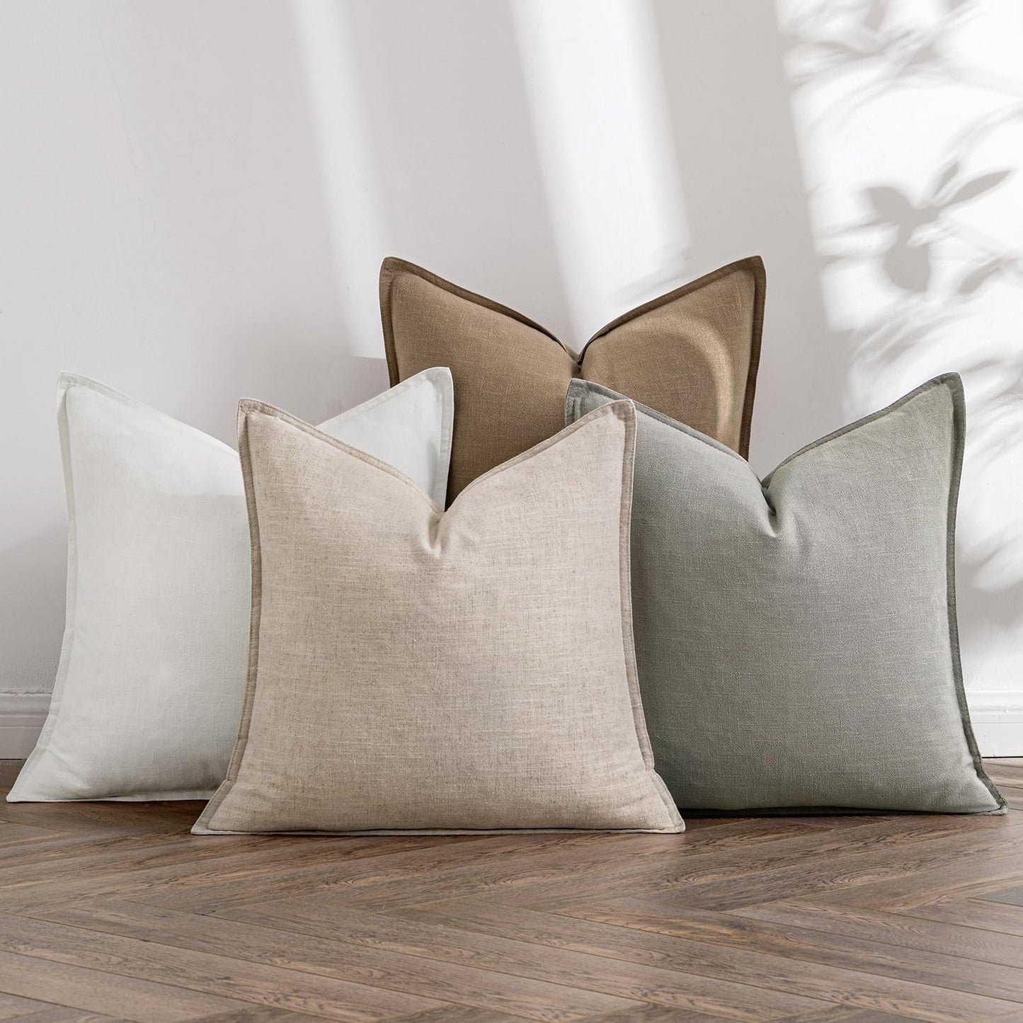 MIULEE Neutral Linen Pillow Covers Pack of 4 for Home Decor