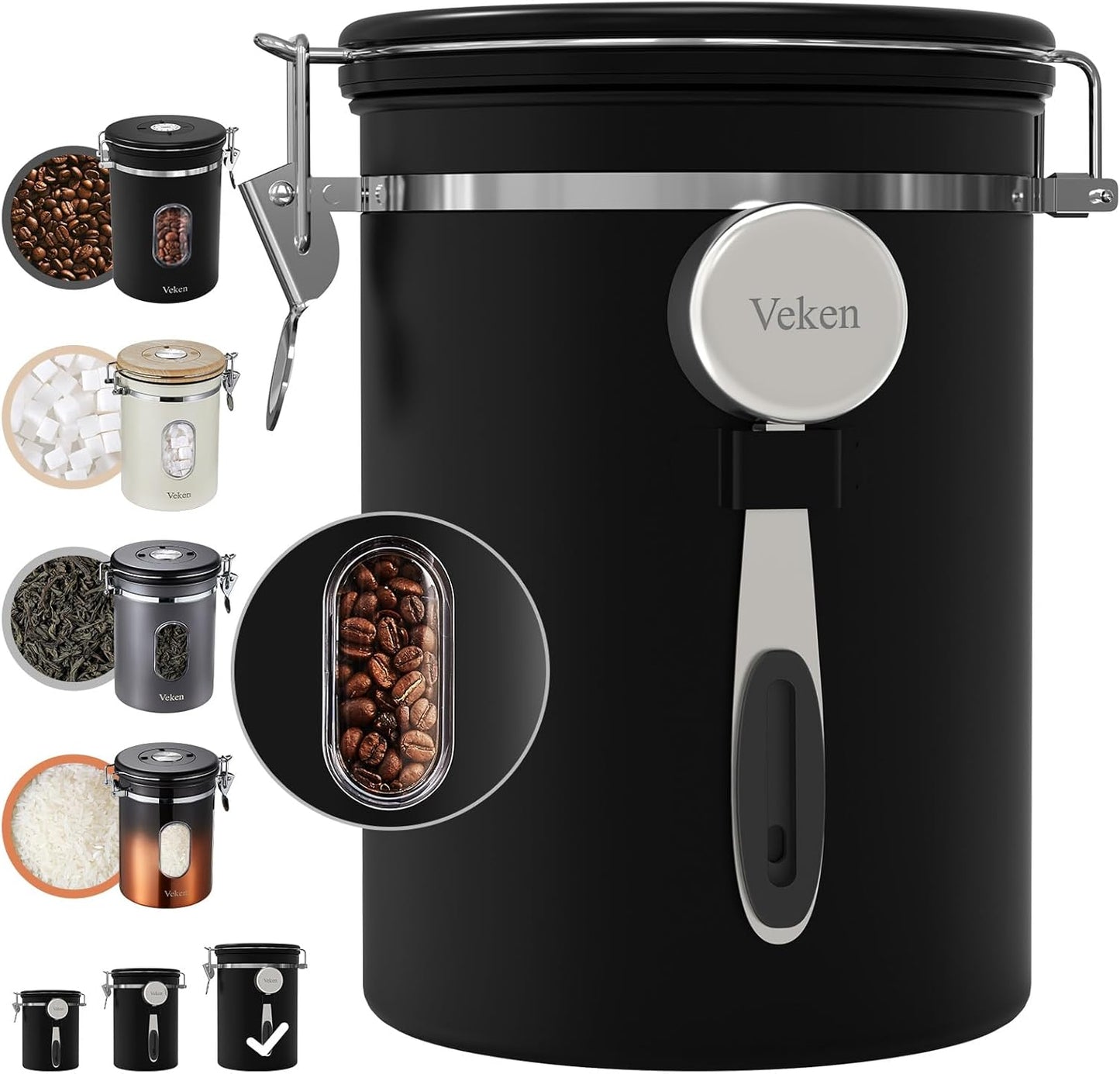 Veken Large Coffee Canister with Window for Freshness and Style