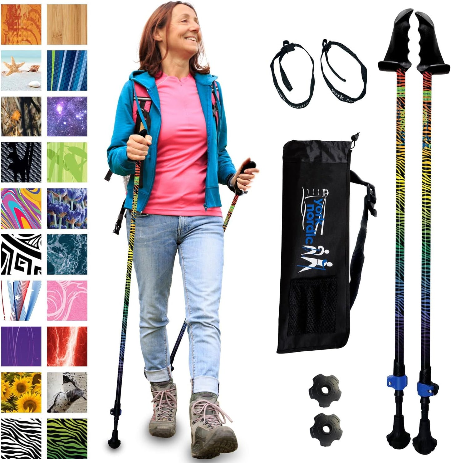 York Nordic Motivator Walking Poles - Stability Grips for Balance - Lightweight & Adjustable