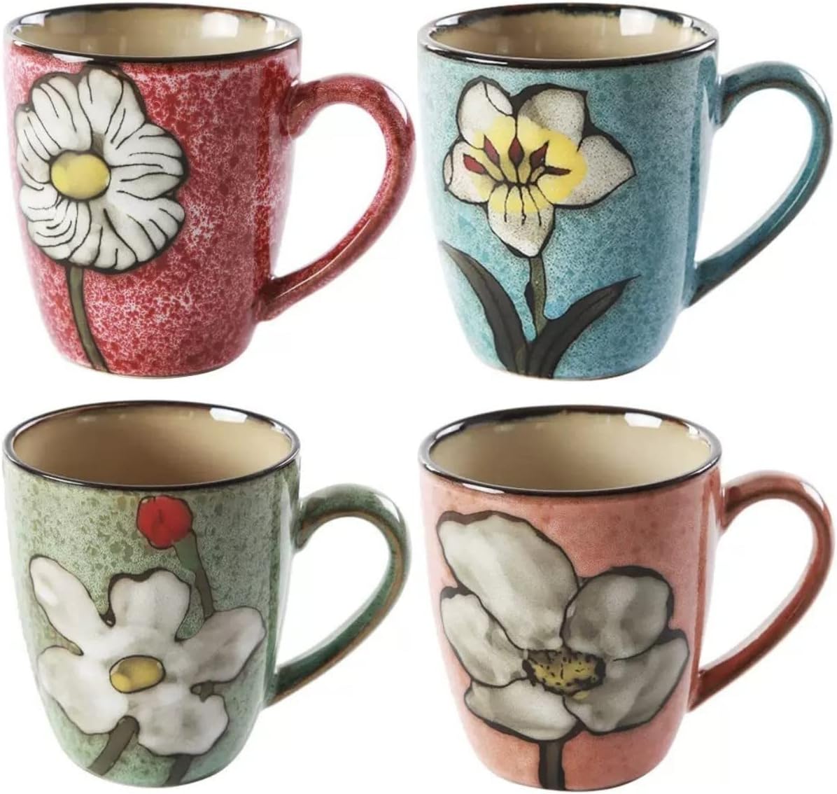 Ceramic Cappuccino Mug Set - Vibrant colors, Microwave & Dishwasher Safe