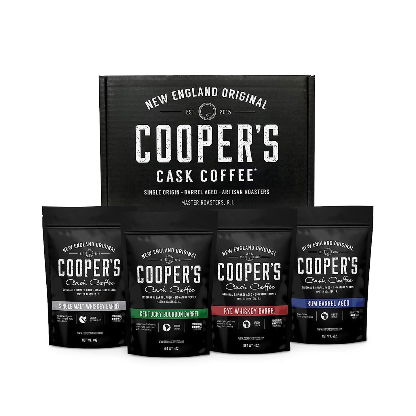 Bourbon & Whiskey Barrel Aged Coffee Box Set for Coffee Lovers