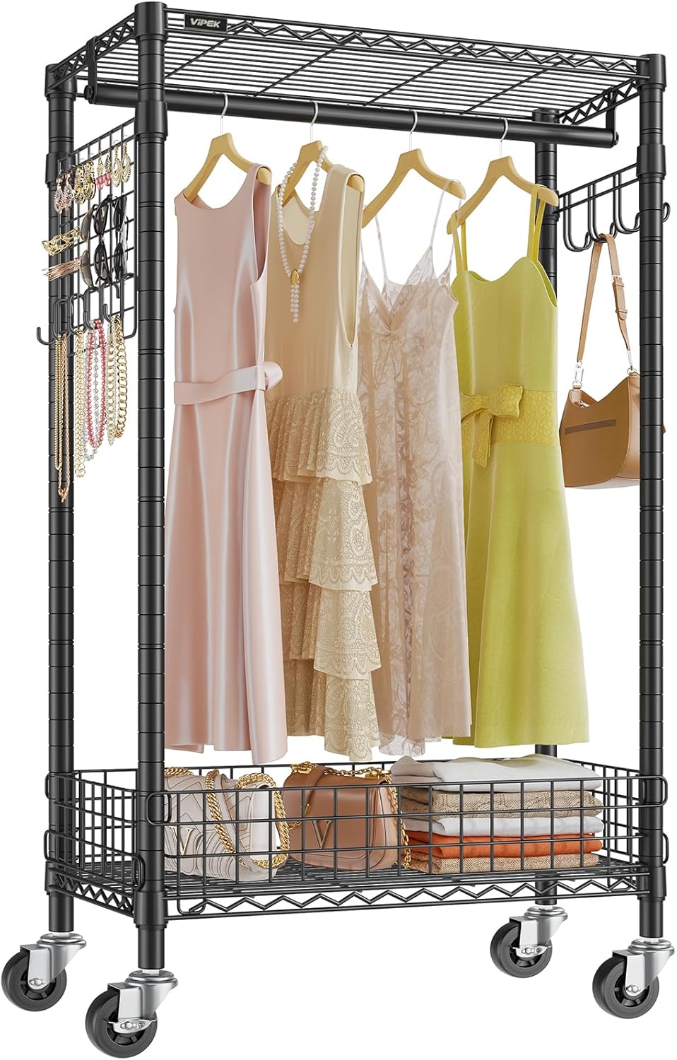 VIPEK R1 Rolling Clothes Rack with Jewelry Organizer for Small Spaces