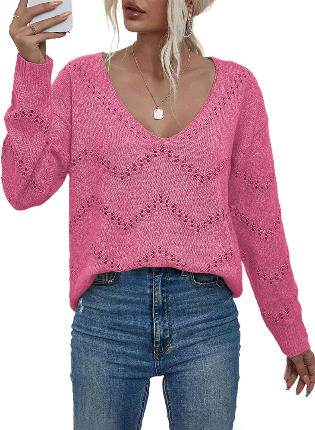 EVALESS Women's Crochet Sweater Top for Cozy Fall Outfits