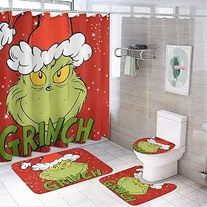 Merry Christmas Shower Curtain Set with Non-Slip Rugs and More