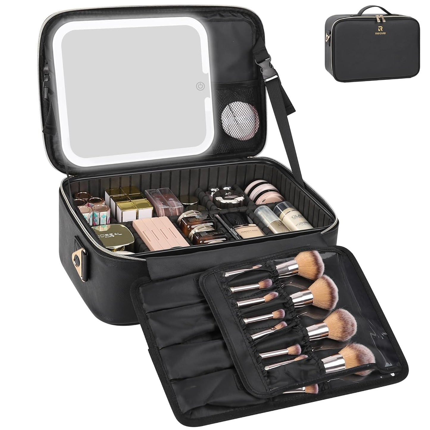 Relavel Makeup Train Case with LED Mirror for Travel and Home