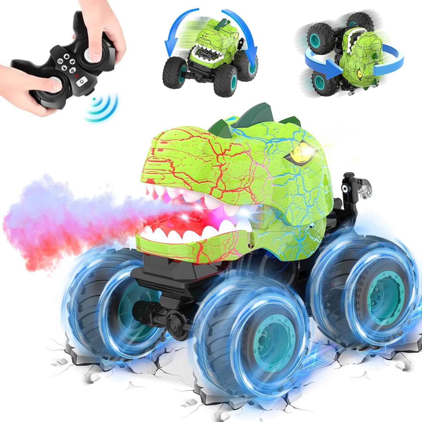 360 Rotating RC Dinosaur Truck - 2.4Ghz Stunt Car with Spray