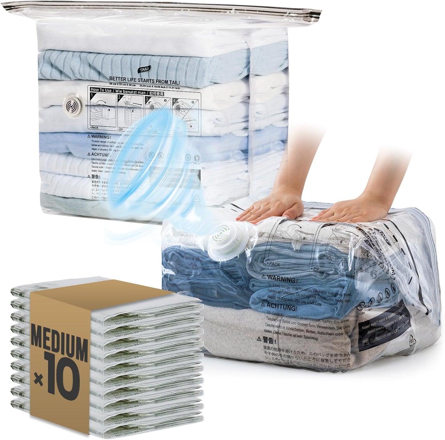 TAILI 10 Pack Cube Vacuum Storage Bags for Efficient Packing