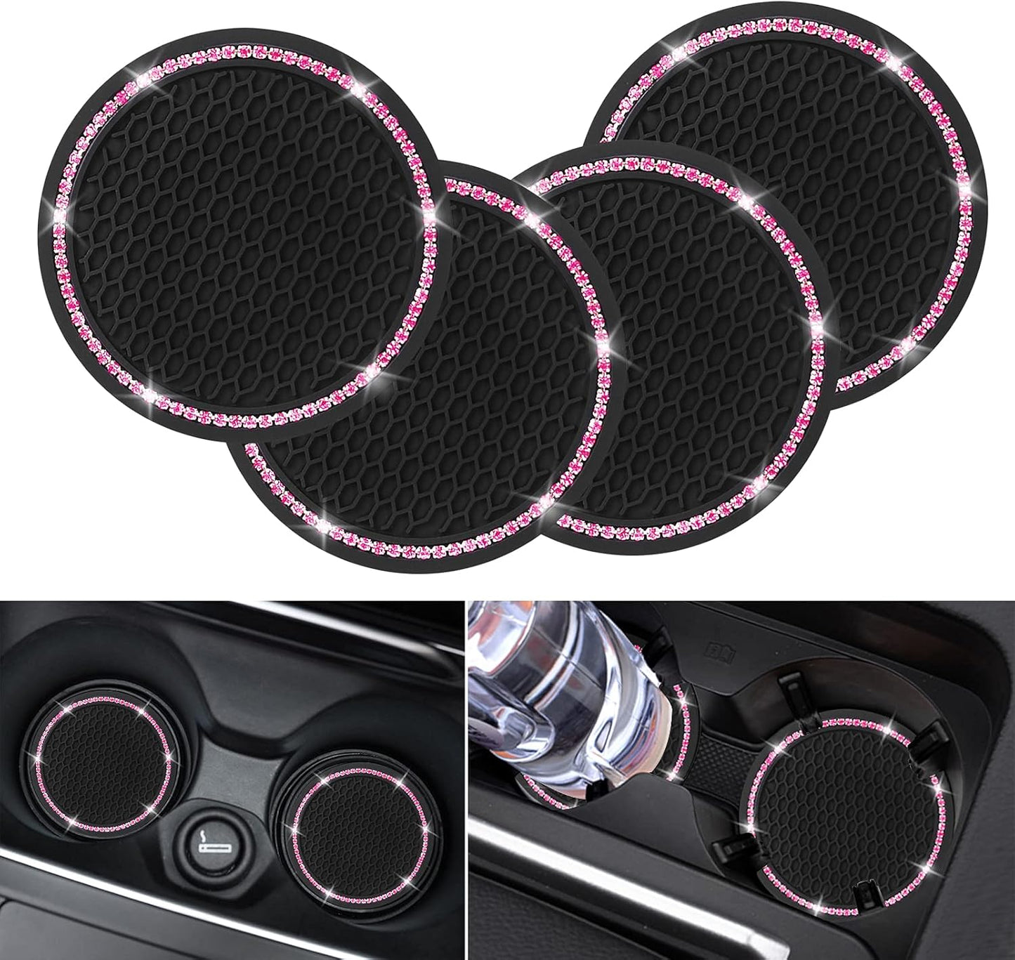 Pink Crystal Circle Car Coasters by COCASES