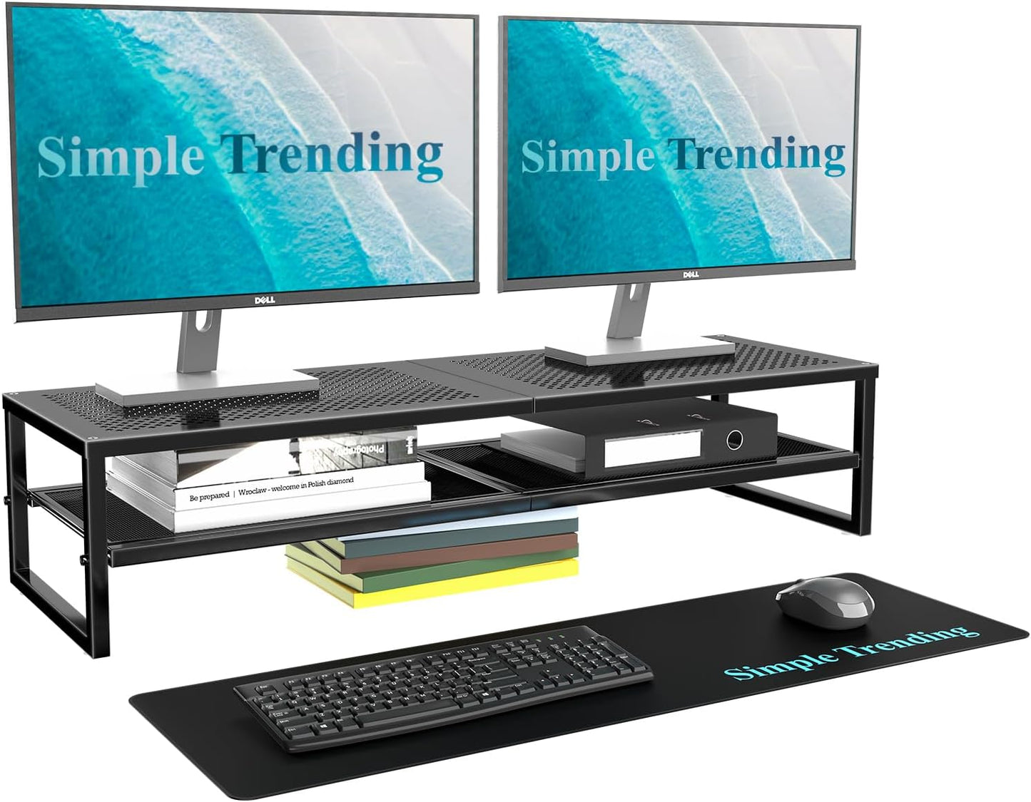 2 Tier Metal Dual Monitor Stand Riser - Organize & Maximize Space!