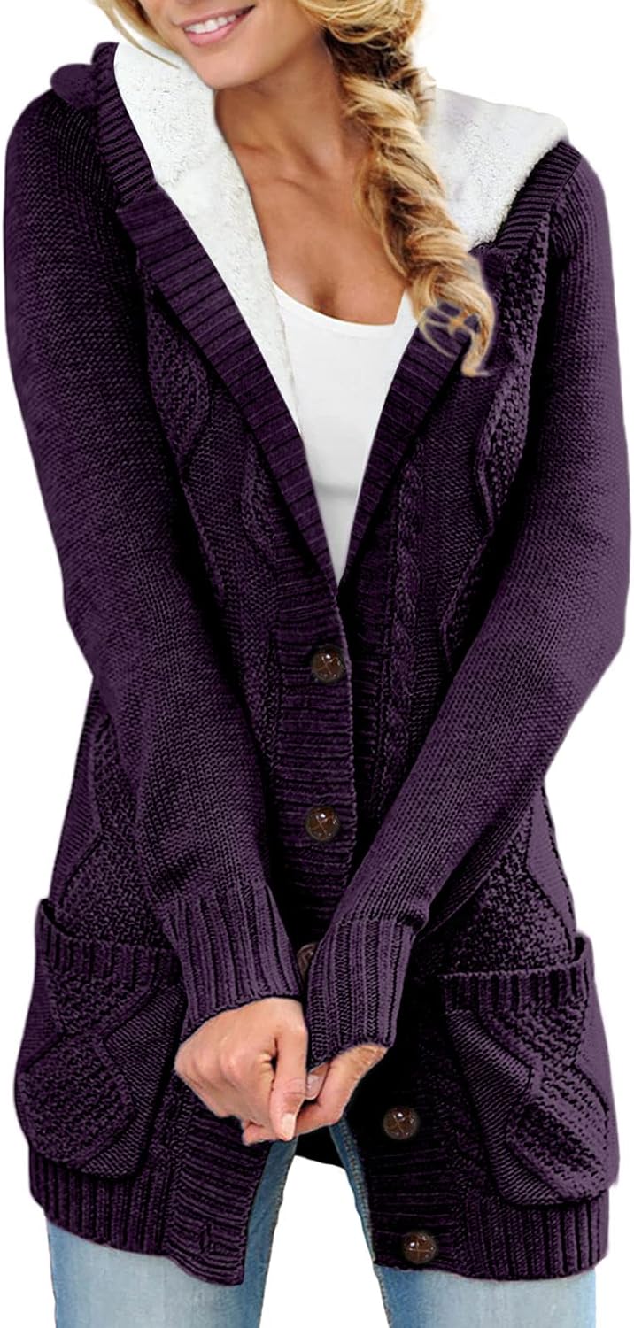 Cozy Women's Hooded Fleece Lined Cardigan for Winter Wear