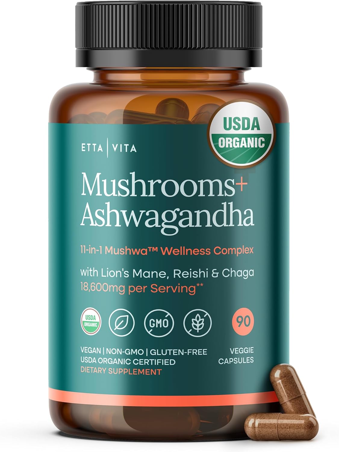 USDA Organic Lions Mane Supplement Capsules for Energy & Focus