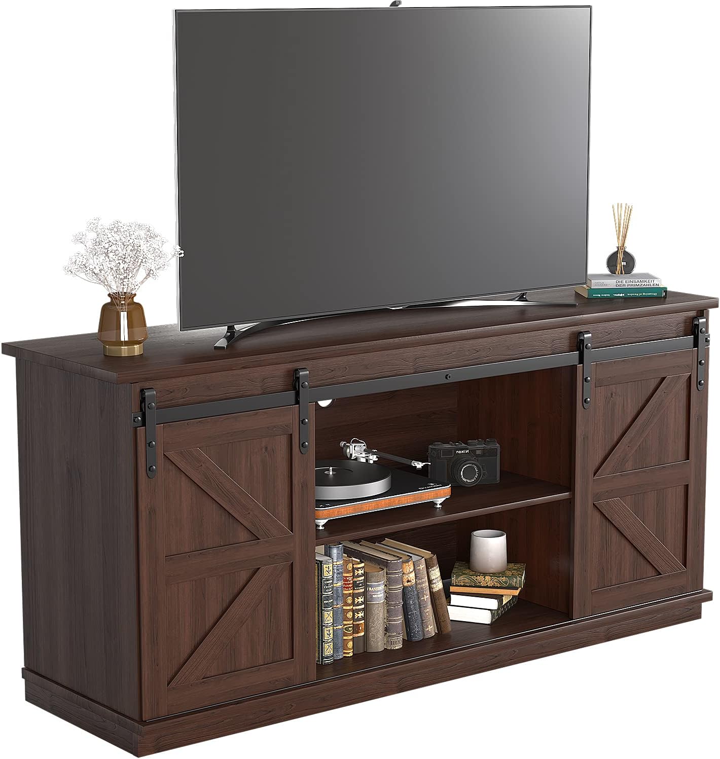 JUMMICO TV Stand for 65 Inch TV with Sliding Barn Doors