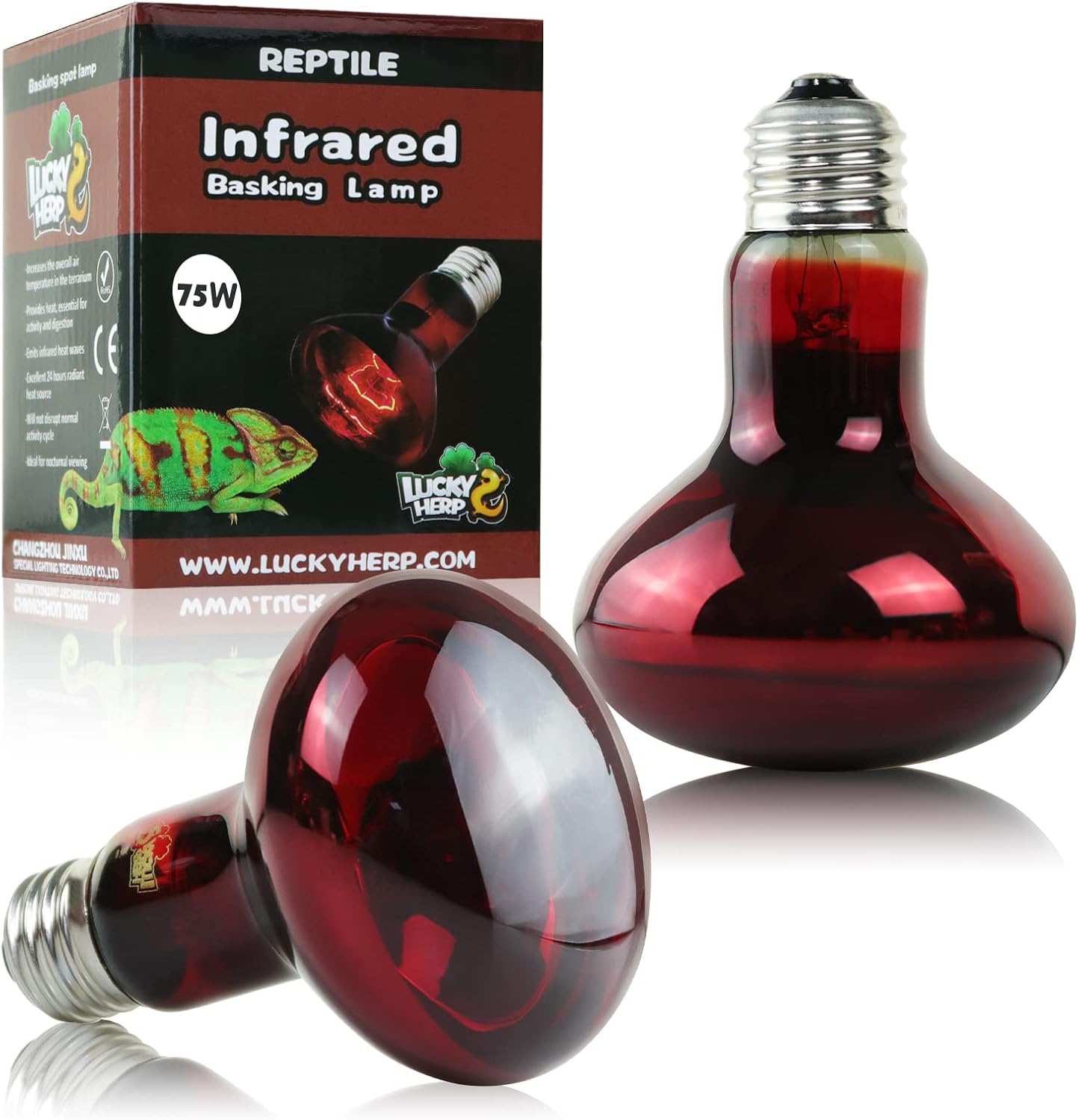 2 Pack 75W Reptile Heat Bulbs - Basking Spot Lamp
