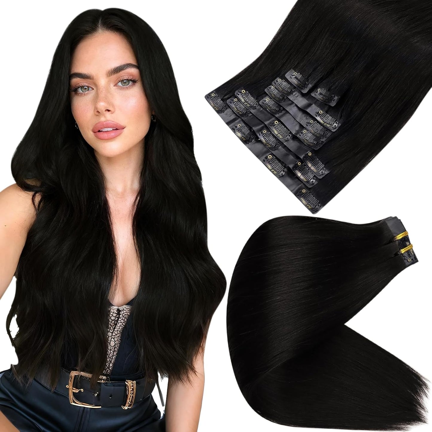 Full Shine 18 Inch Black Clip in Hair Extensions for Volume