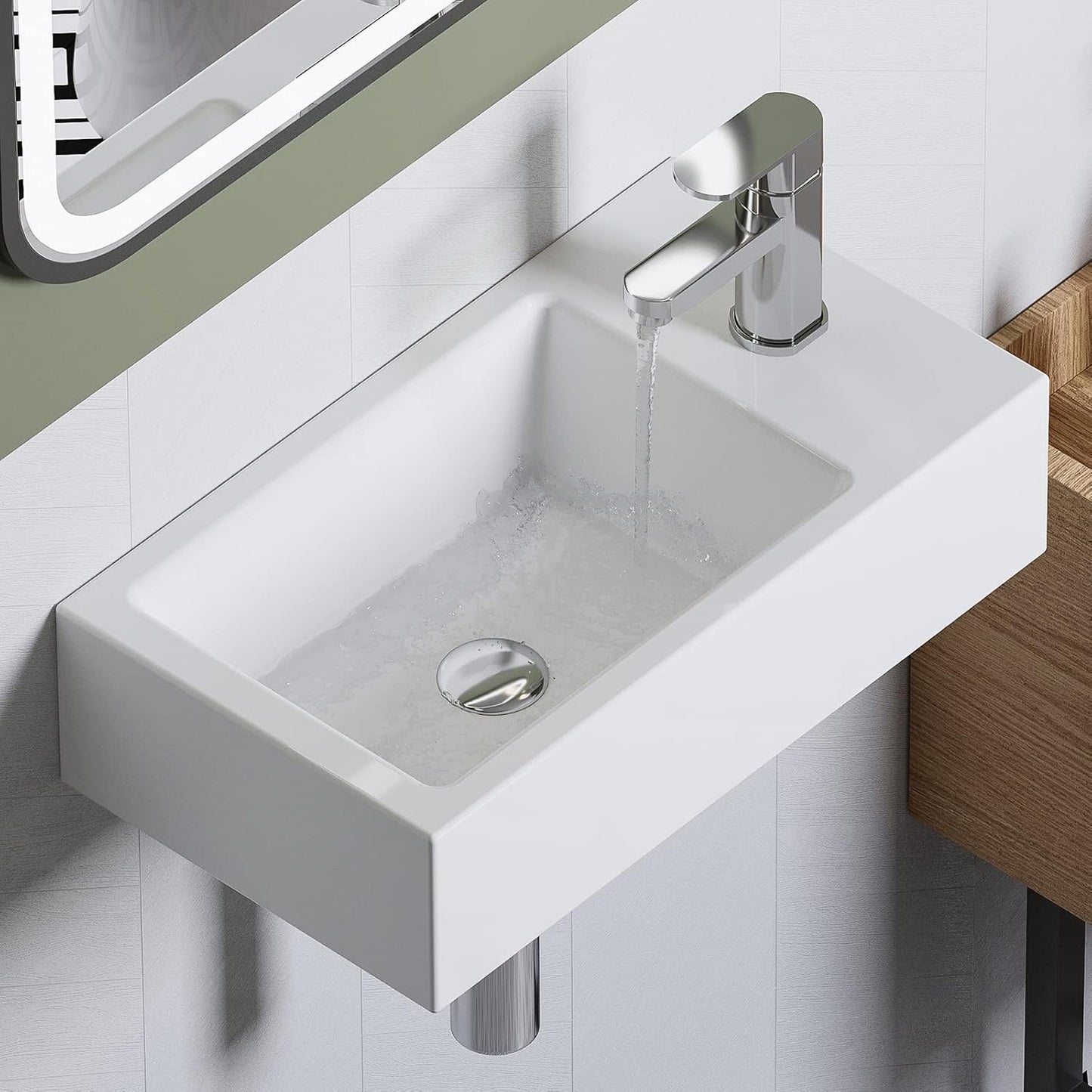 Compact Wall Mount Rectangle Sink for Small Bathrooms