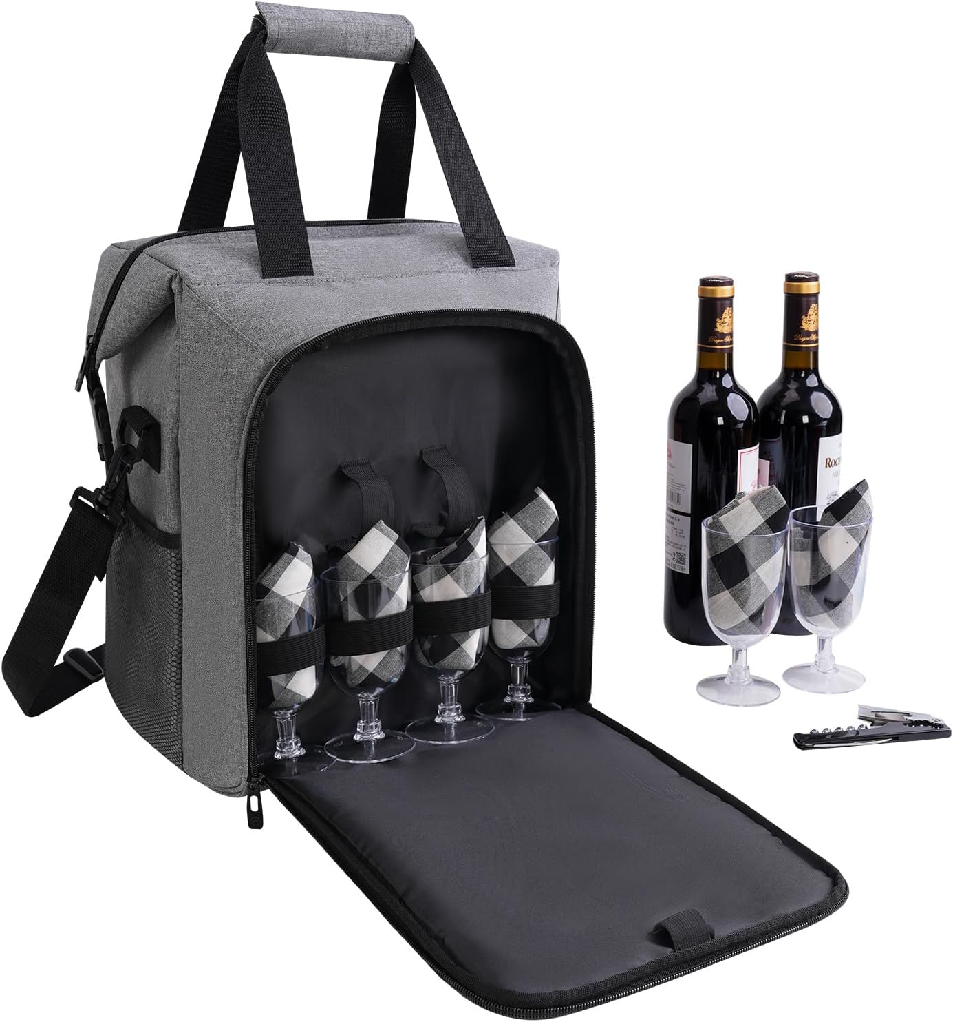 ALLCAMP Insulated Wine Gift Bag with Glasses and Corkscrew