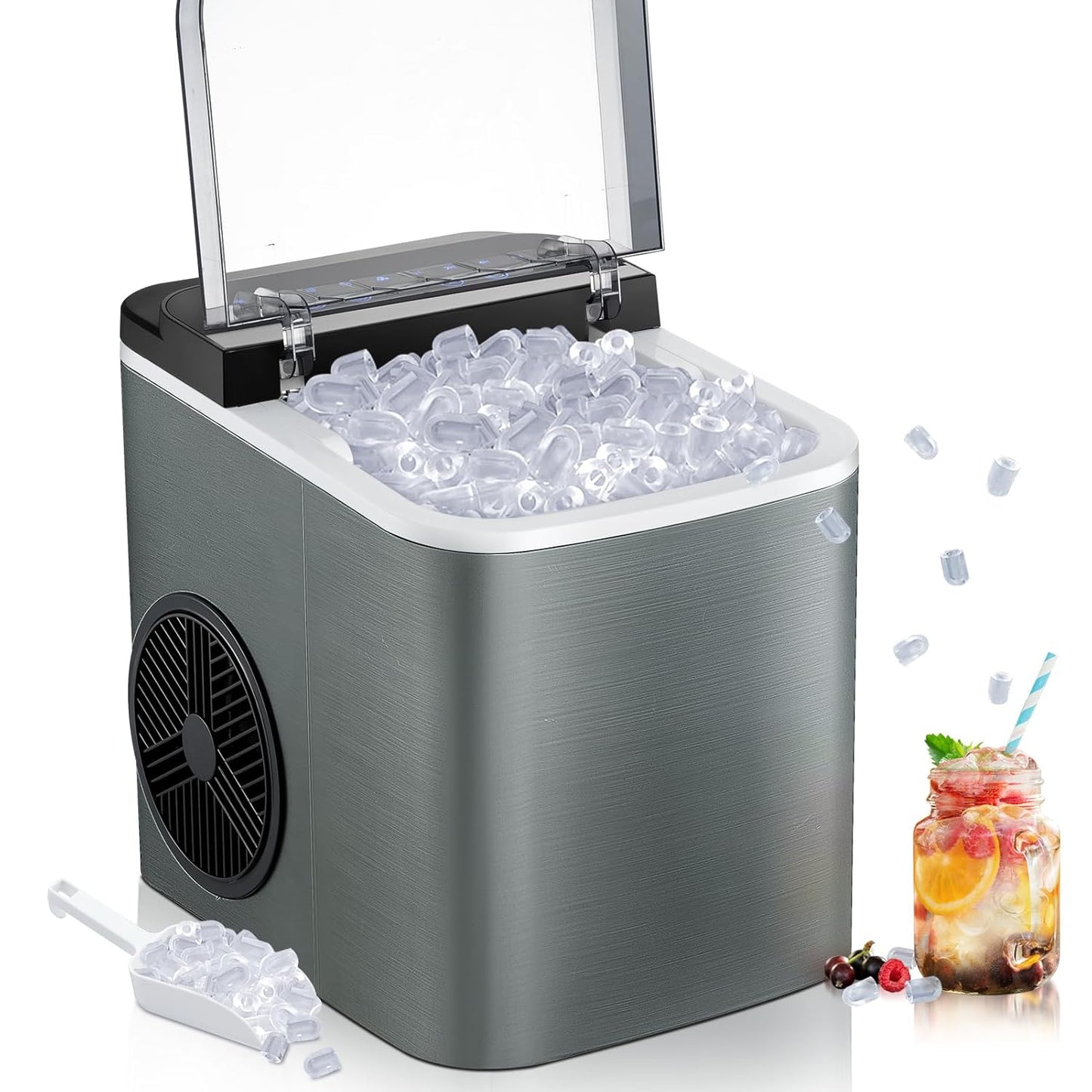 JINJUNYE Ice Maker: 28Lbs/Day Fast Ice, Self-Cleaning, Portable - Home, Kitchen, Camping