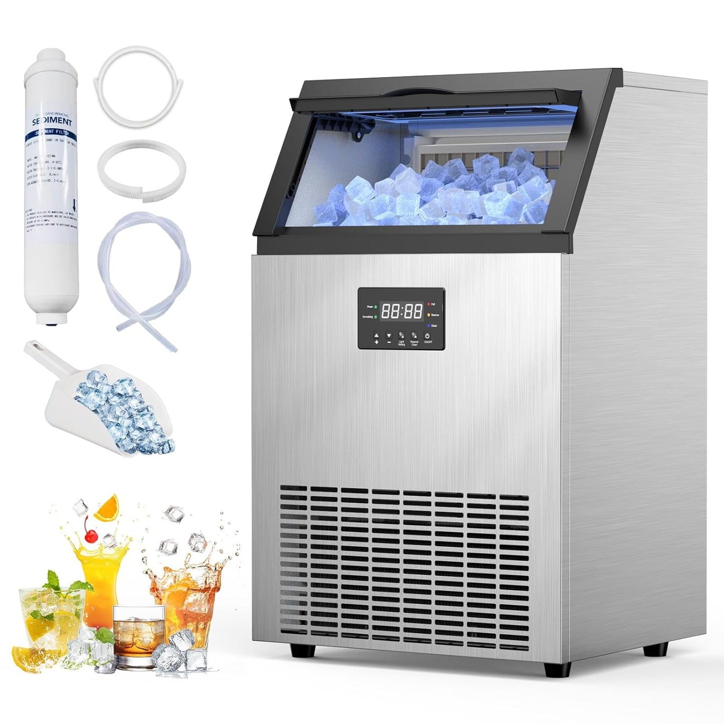 200Lbs Daily Ice Production | 55 Cubes in 8-12 Mins | Mojgar | Commercial Ice Maker