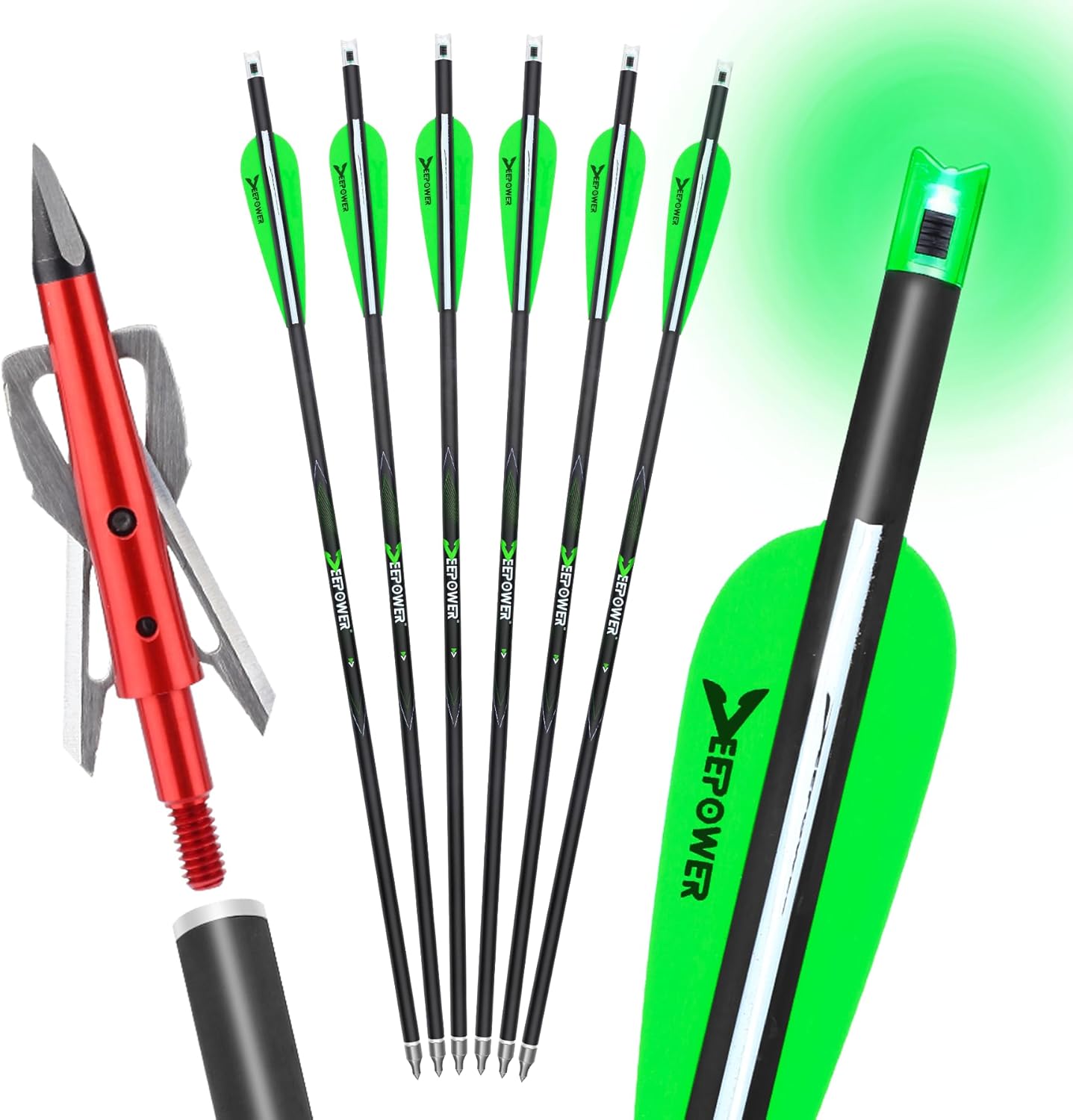 DEEPOWER 6 Pack Crossbow Bolts 20 inch with Broadheads for Hunting
