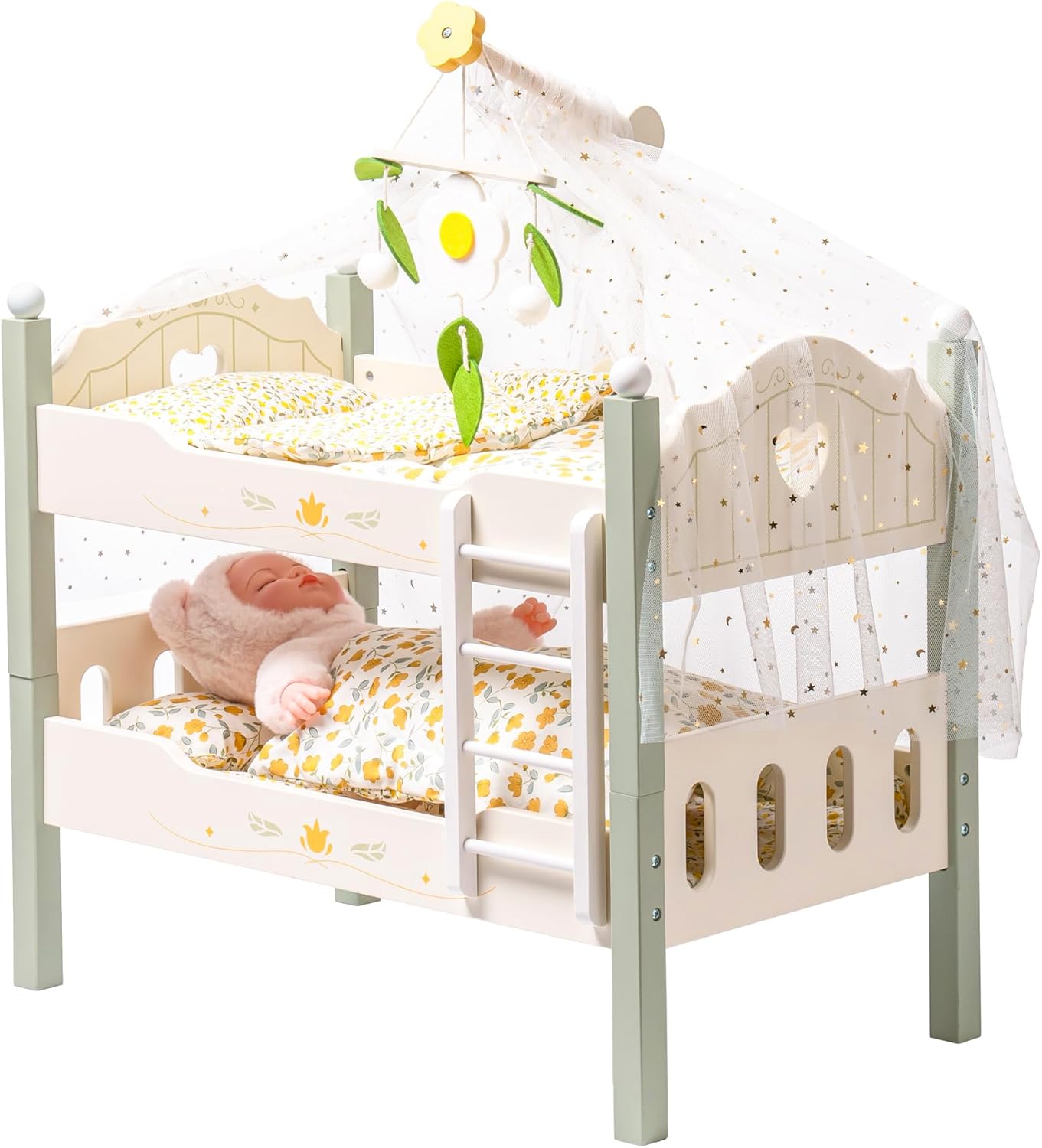 ROBOTIME Baby Doll Bunk Bed for 18 Inch Dolls with Bedding