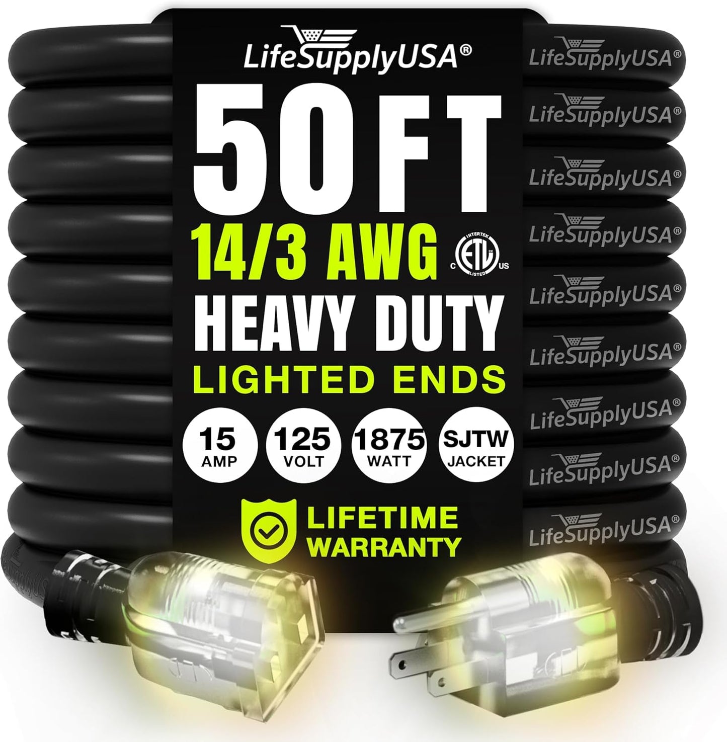 50ft Heavy Duty Extension Cord for Indoor and Outdoor Use