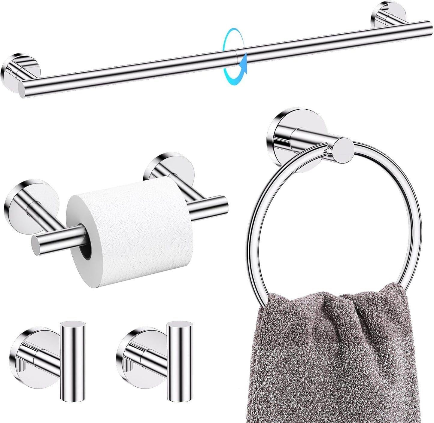 TQKAG Polished Chrome 5 Piece Bathroom Hardware Set