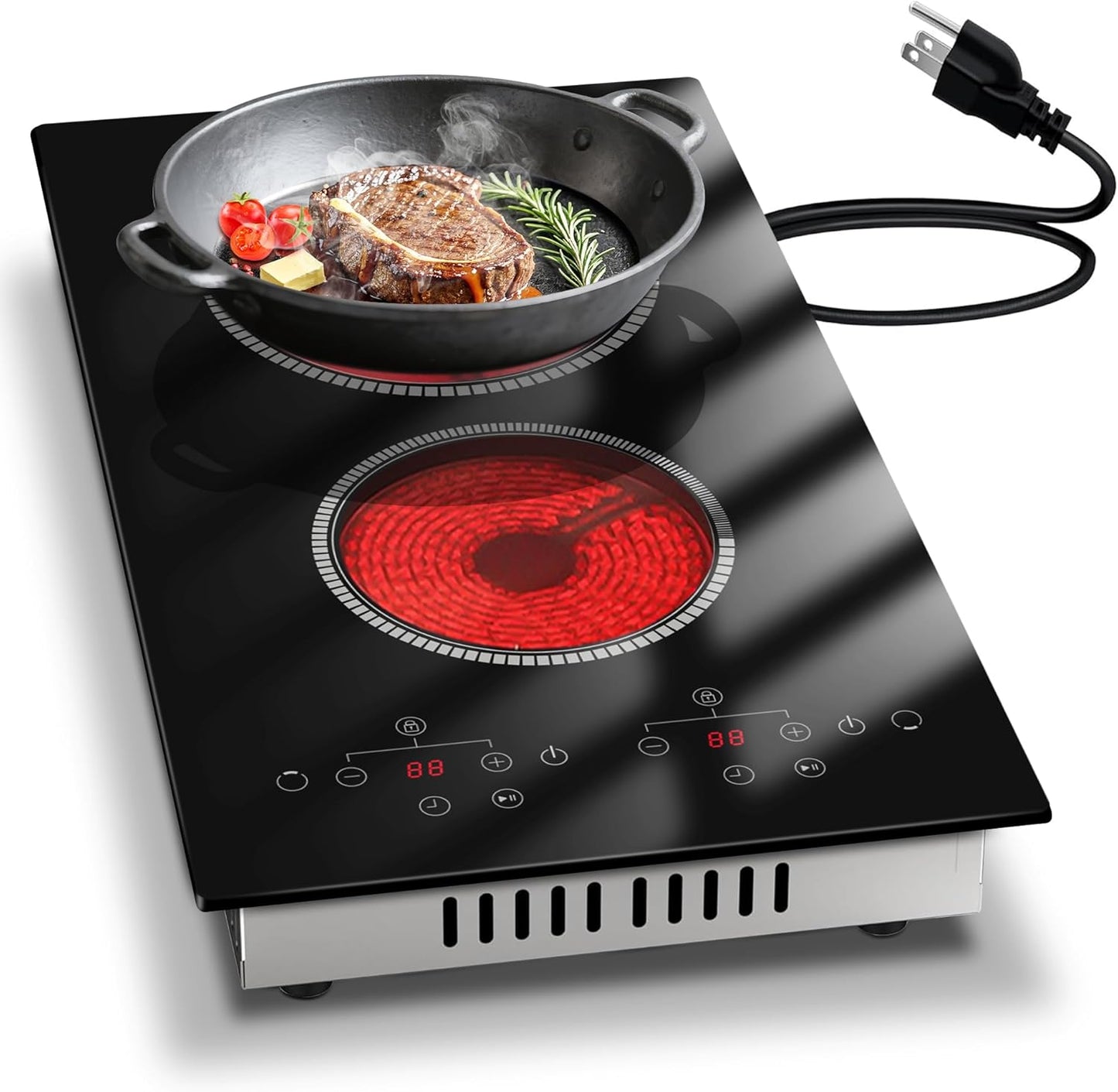 2 Burner Electric Cooktop with Timer & 9-Level Adjustment