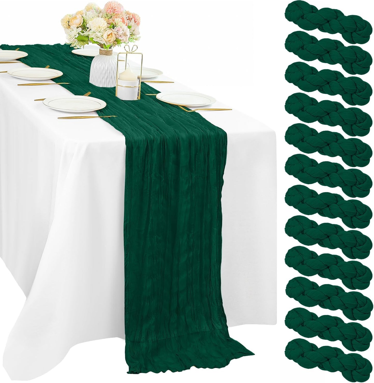 12 Pcs 10FT Emerald Green Cheesecloth Table Runner for Events