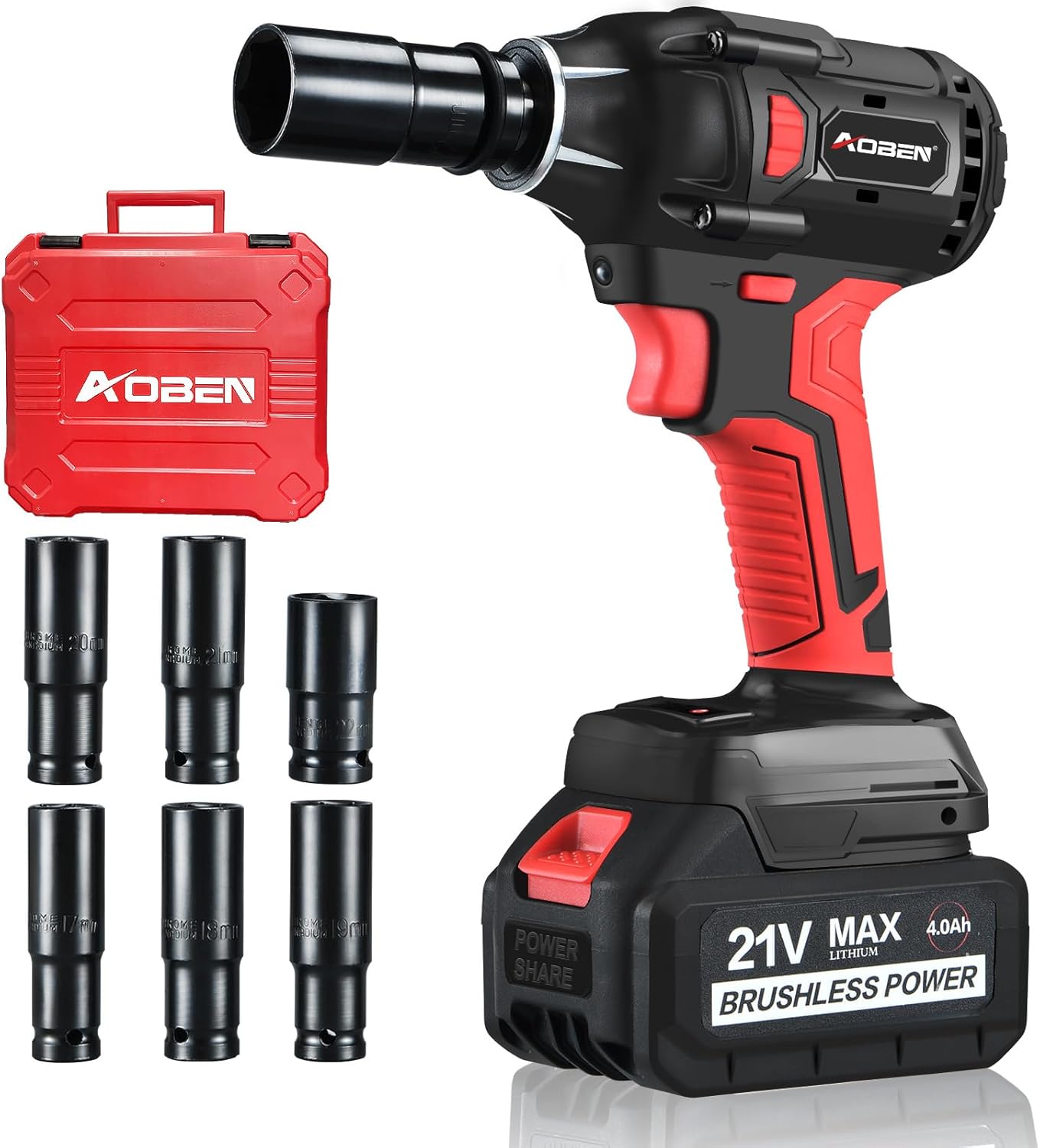AOBEN 21V Cordless Impact Wrench with 400N.m Max Torque