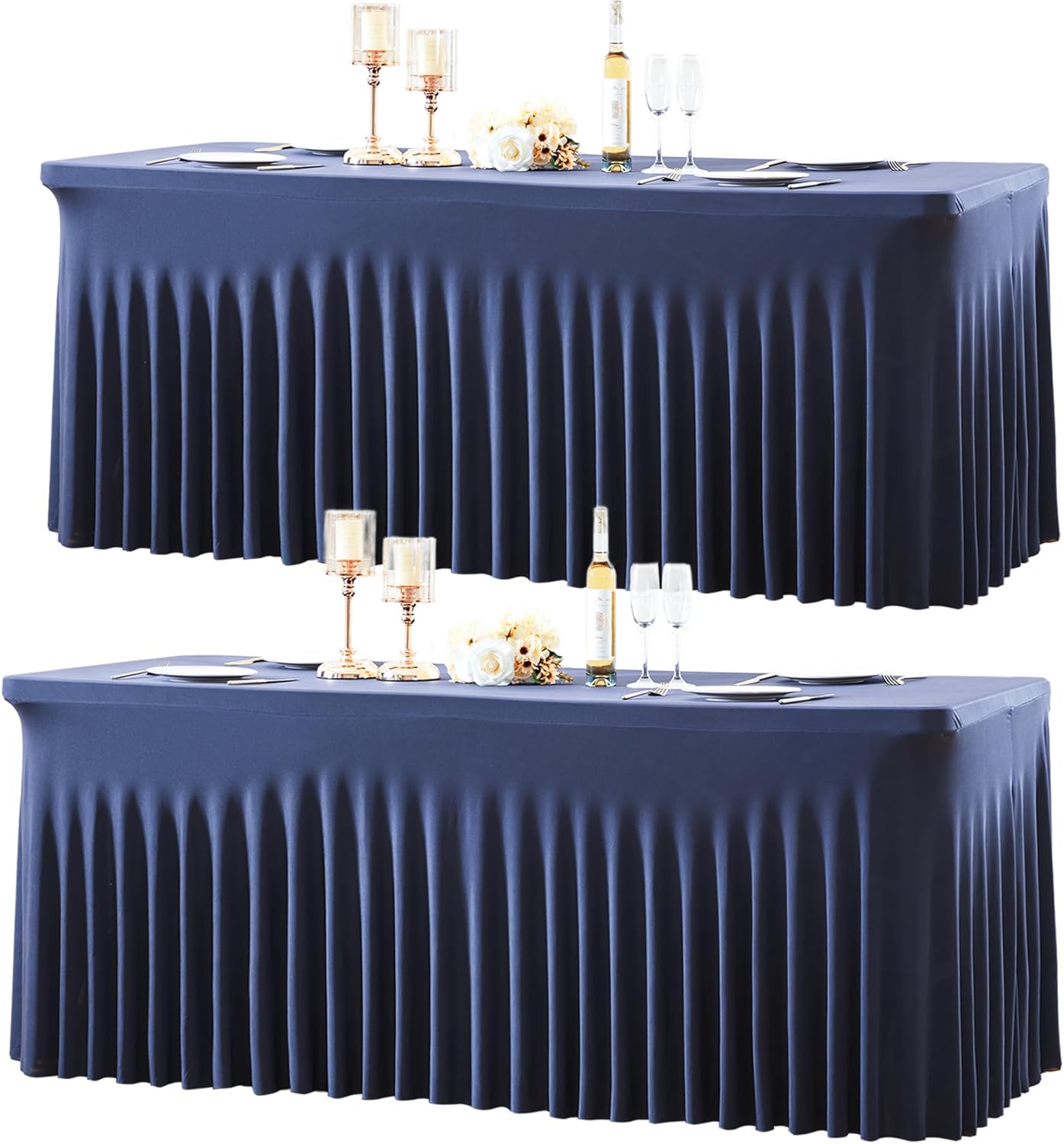 Navy Blue Fitted Table Cloths for 6ft Rectangle Tables - 2 Pack
