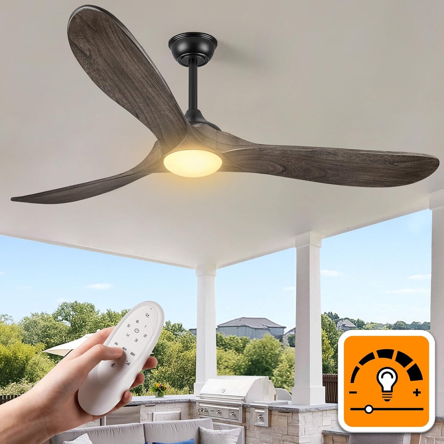 Haipeel 60 Inch Outdoor Ceiling Fan with Lights and Remote Control