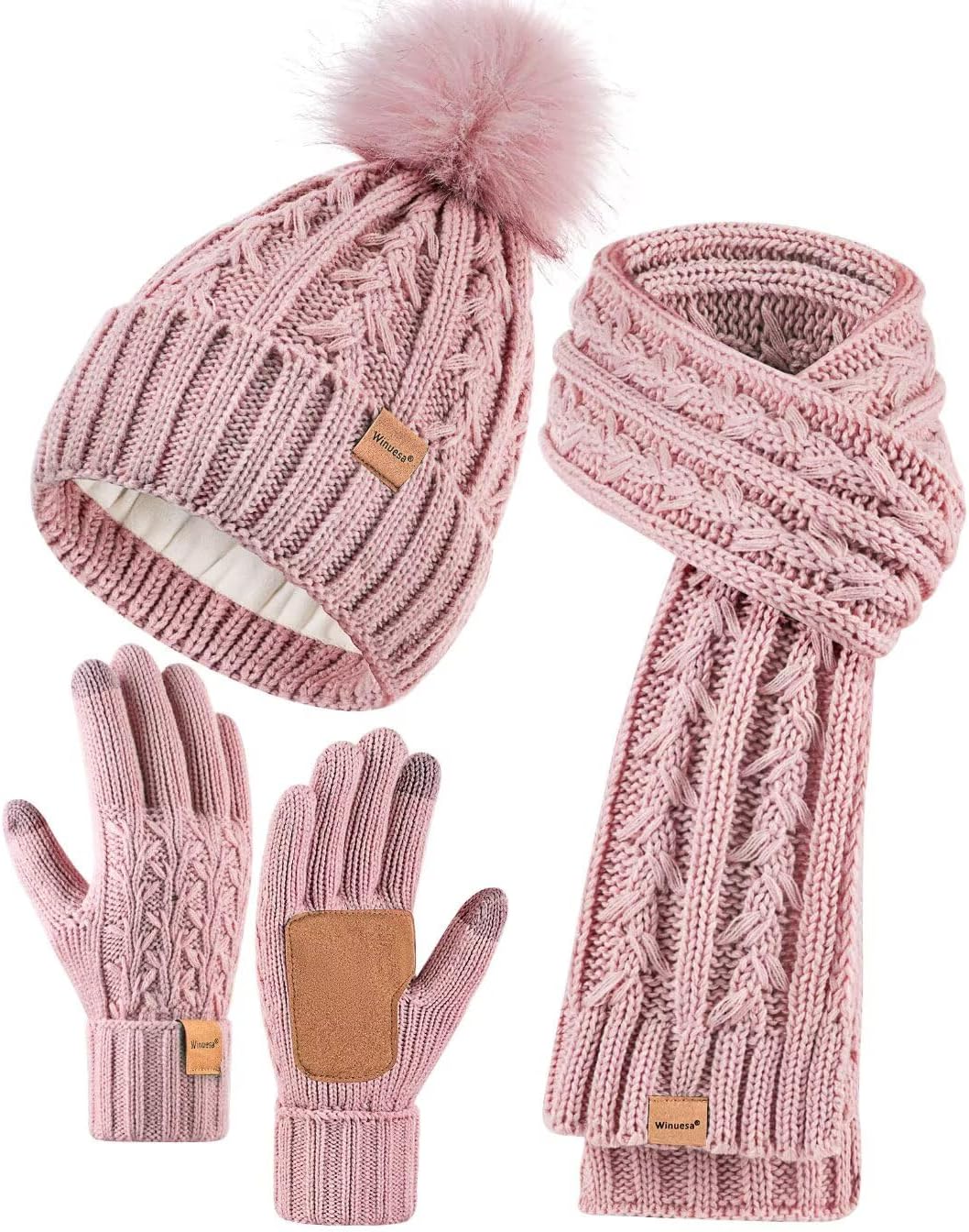 Womens Beanie Hat Scarf Gloves Set for Cold Weather Comfort