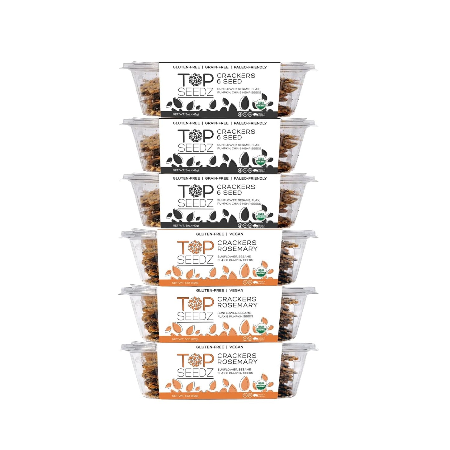 Top Seedz Organic Gluten Free Rosemary and 6 Seed Crackers 6-Pack