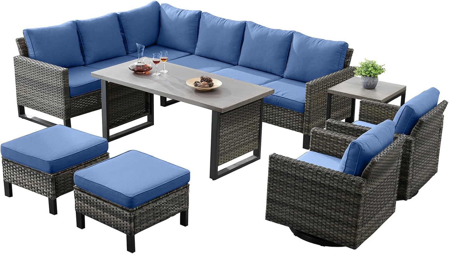 Patio Sectional Furniture Set: 8 Pieces Wicker Sofa & Table