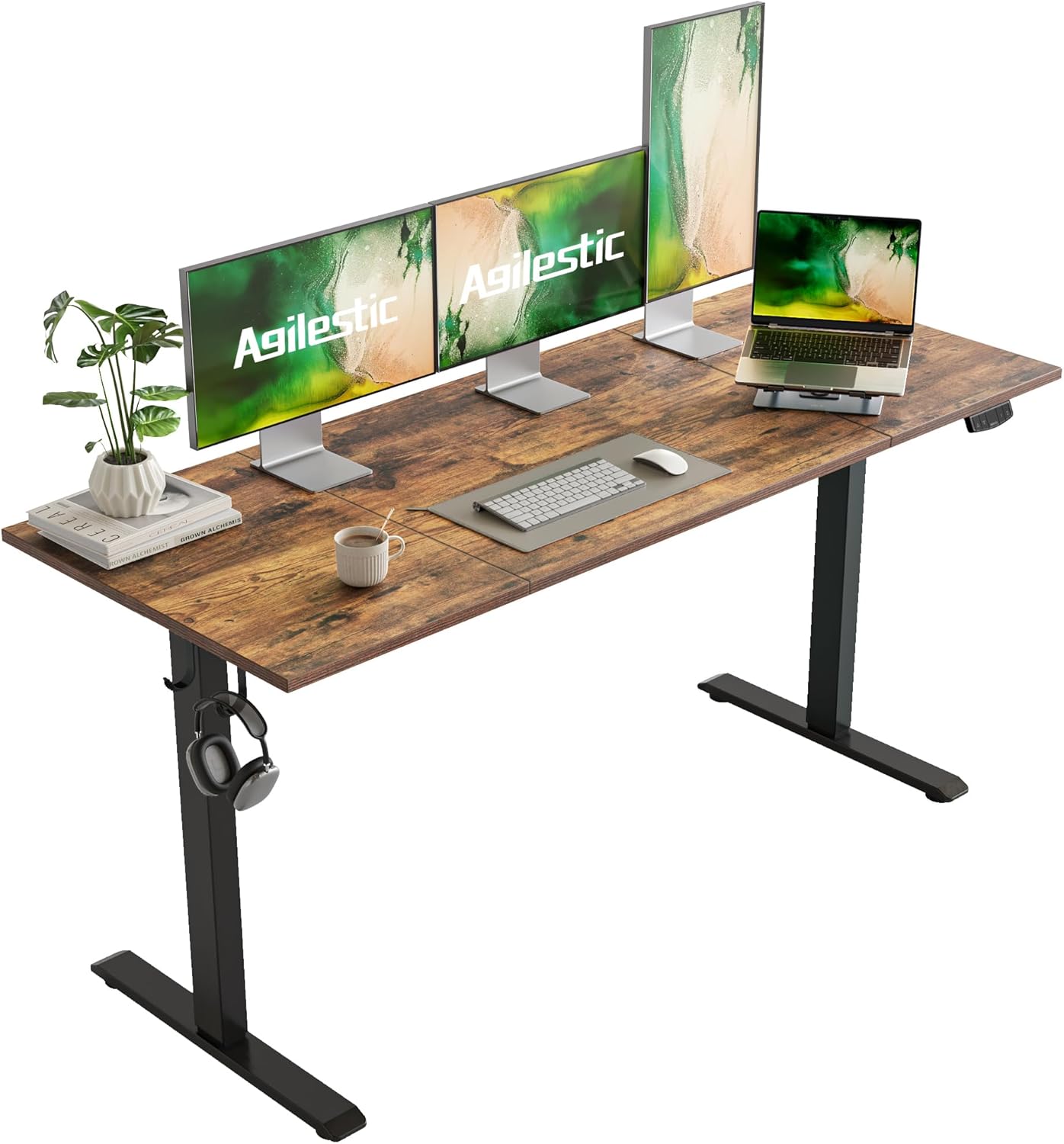 Height Adjustable 63 Electric Standing Desk - Rustic Brown
