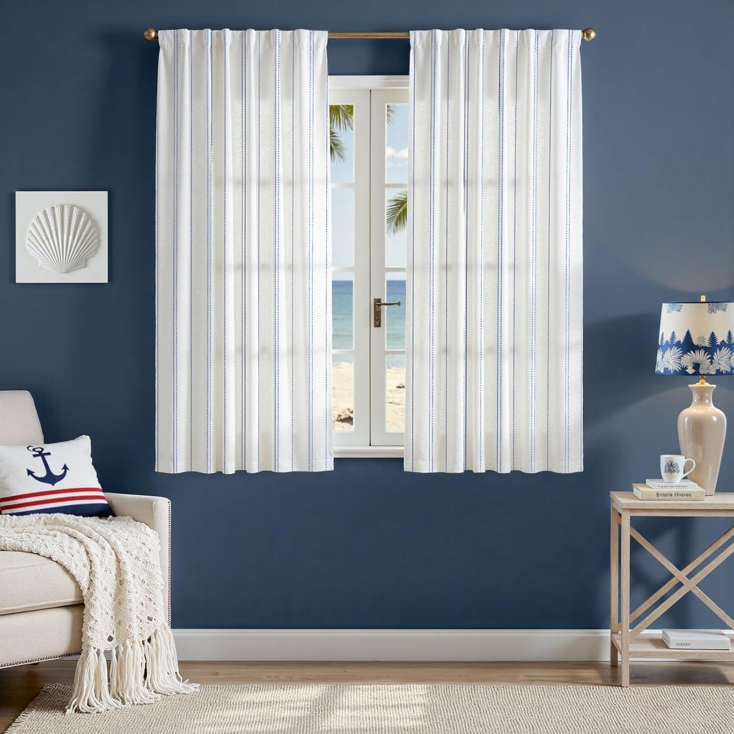 JINCHAN Blue and White Striped Curtains for Modern Farmhouse