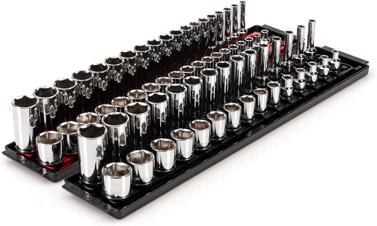 TEKTON 3/8 Inch Drive Socket Set: 68-Piece with Rails for Precision