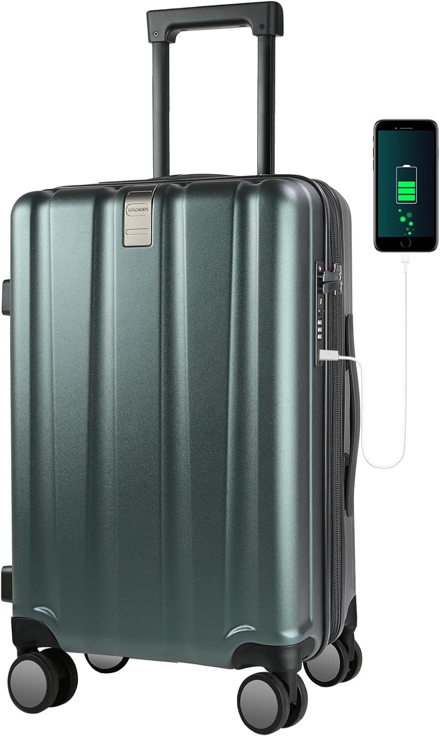 KROSER Hardside Expandable Carry On Luggage with USB Port