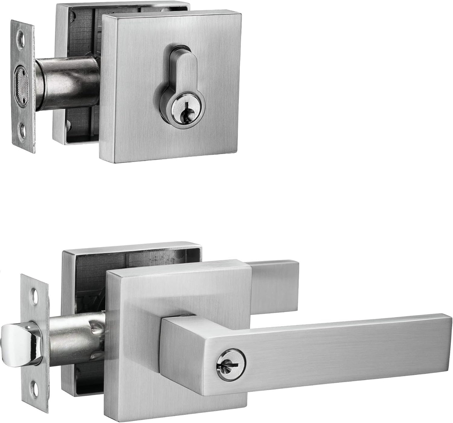 Contemporary Square Entry Lever Door Handle Set for Modern Homes