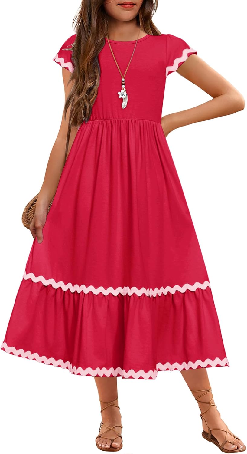 Arshiner Girls Summer Maxi Dresses with Pockets for Ages 4-14