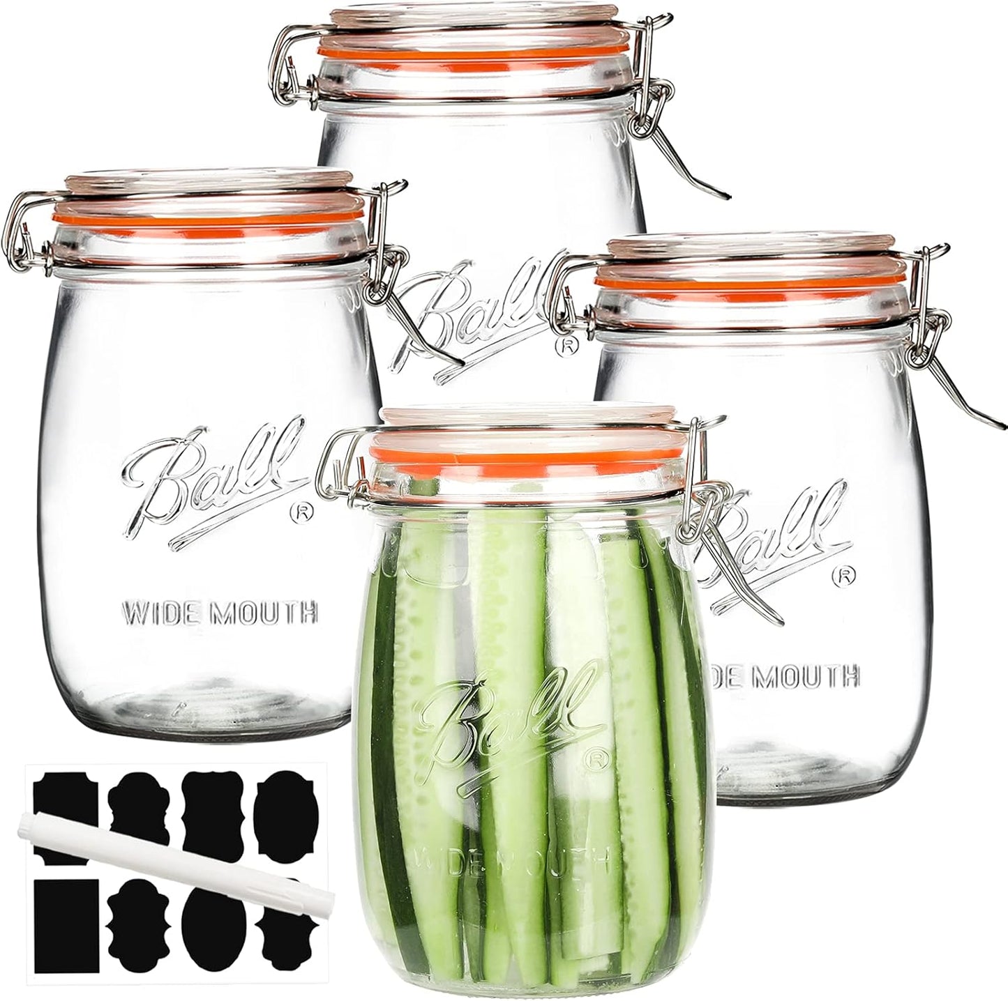 Wide Mouth Glass Jars with Airtight Lid 32OZ for Kitchen Storage