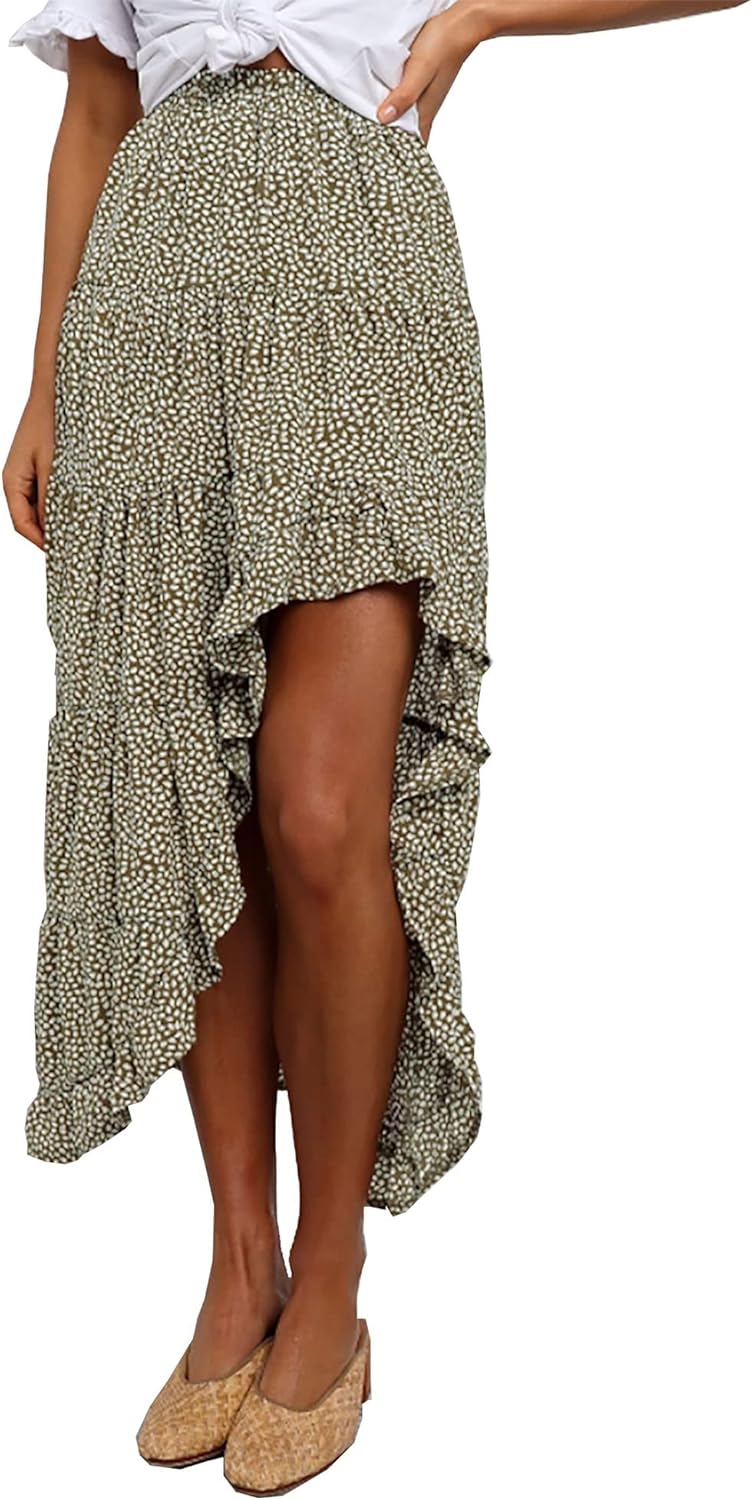 BTFBM Women Boho Long Skirts Dress Floral Print High Low Maxi