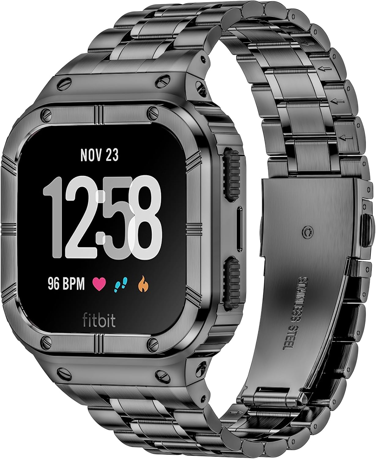 Stainless Steel Watch Band with Case for Fitbit Versa/Sense