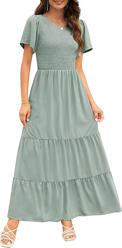 Kranda Women's Summer Round Neck Flutter Sleeve Maxi Dress Review